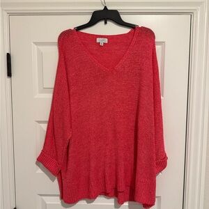 Mud Pie Coral Red V-Neck Lightweight Knit Sweater